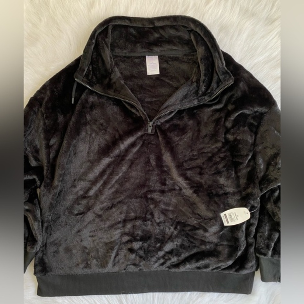 Secret Treasures Plush‎ Sweater Womens Size 2X Black Long Sleeve Half Zip…